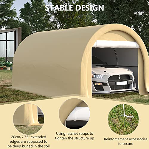 Outsunny 10' x 16' Carport, Heavy Duty Portable Garage Storage Tent with Large Zippered Door, Anti-UV PE Canopy Cover for Car, Truck, Boat, - WoodArtSupply