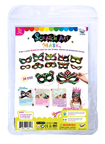 VHALE 24 Sets Rainbow Scratch Paper Art Superhero Masks, Dress Up Halloween Costumes, Creative Classroom Arts and Crafts, Fun Drawings, Travel Toys, VHALE