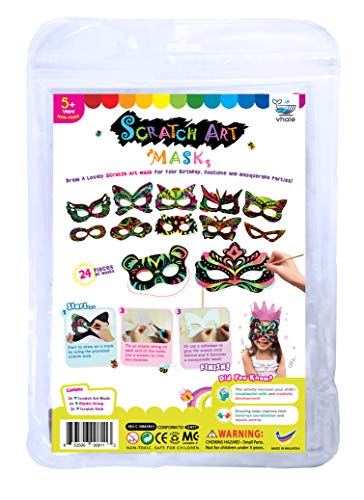 VHALE 24 Sets Rainbow Scratch Paper Art Superhero Masks, Dress Up Halloween Costumes, Creative Classroom Arts and Crafts, Fun Drawings, Travel Toys,