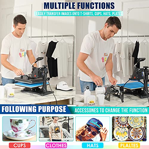 AKEYDIY 5 in 1 Heat Press Machine for t Shirts Professional Swing Away Heat Press Digital Combo 12" x 15" 360-degree Rotation Heat Press Machines