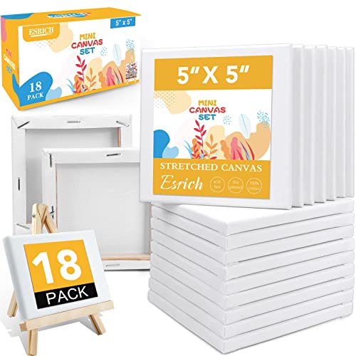 ESRICH Mini Canvases for Painting, 5x5In Canvas in Bulk 18Pack, 2/5In Profile Small Square Canvas, Blank Canvases are Great for School Projects and - WoodArtSupply