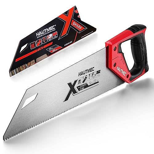 HAUTMEC 14 in. X-Sharp Hand Saw, 12 TPI Woodworking Handsaw, Soft-Grip Sharp SharpTooth for Cutting and Sawing Trees, Plastic Pipes, Drywall HAUTMEC