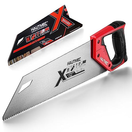 HAUTMEC 14 in. X-Sharp Hand Saw, 12 TPI Woodworking Handsaw, Soft-Grip Sharp SharpTooth for Cutting and Sawing Trees, Plastic Pipes, Drywall HAUTMEC
