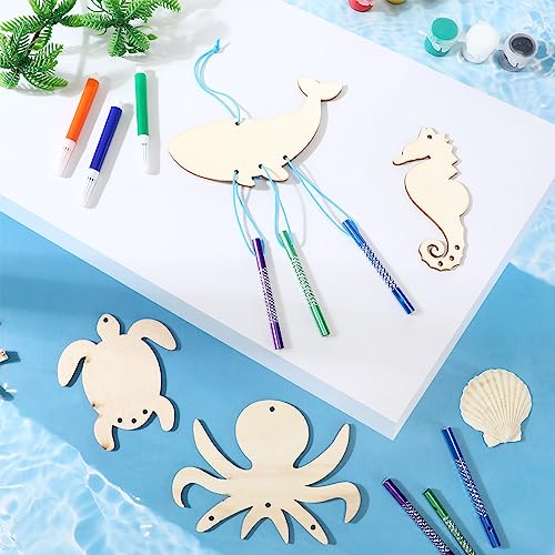 Leinuosen 32 Sets Wind Chime Kit for Kids Make Your Own Wooden Ocean Animals Wind Chime Wood Musical DIY Wind Chimes for Girls Boys Arts Crafts Leinuosen