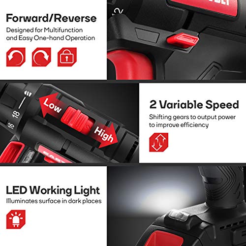 Eastvolt 20V Max Cordless Power Drill Driver Kit & Home Tool Kit, Max 310in.lbs. 18+1 PoisitionTorque Drill For Metal, Wood, Plastics, 168 Pieces Eastvolt