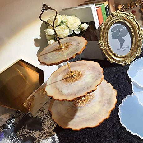 ResinWorld 3 Tier Resin Mold, Cake Stand Molds for Resin + 8 Pack Thick 4 inches Resin Coaster Molds Set ResinWorld