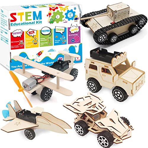 5 in 1 STEM Kit Wooden Model Car Kits Science Engineering Experiment STEM Project for Kids 3D Building Puzzles Educational Toys Chirstmas Birthday
