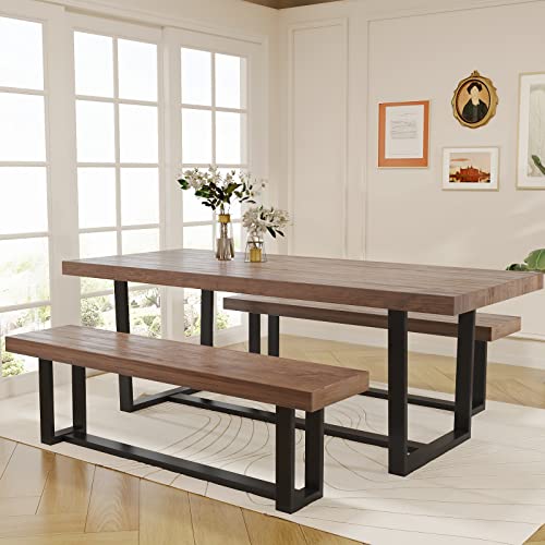 SOSPIRO 72 inch Wood Dining Table for 6 to 8, Industrial Rustic Rectangular Farmhouse Table with Steel Legs Metal Frame For Kitchen, Dining Room, - WoodArtSupply