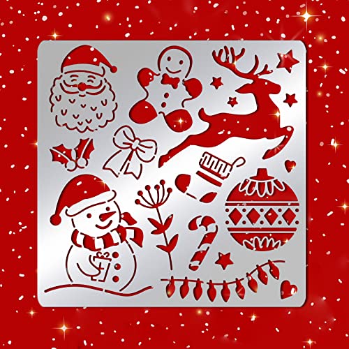 BENECREAT Christmas Theme Metal Stencil, Santa Claus/Snowman/Deer Stainless Steel Stencils Templates for Wood Burning, Pyrography and Engraving,