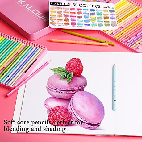 KALOUR Macaron Pastel Colored Pencils,Set of 50 Colors,Artists Soft Core,Ideal for Drawing Sketching Shading,Coloring Pencils for Adults Kids KALOUR