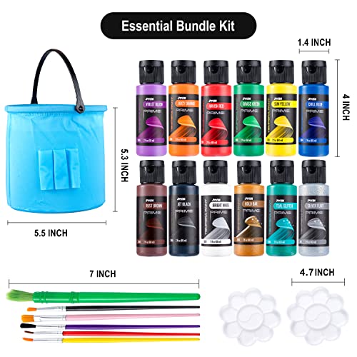 JOYIN 12PCS Washable Kids Tempera Paint Set (2 oz Each), Liquid Paint with 6 Brushes, 2 Palette & 1 Stretchable Washing Bucket , Non-Toxic Kids Paint JOYIN