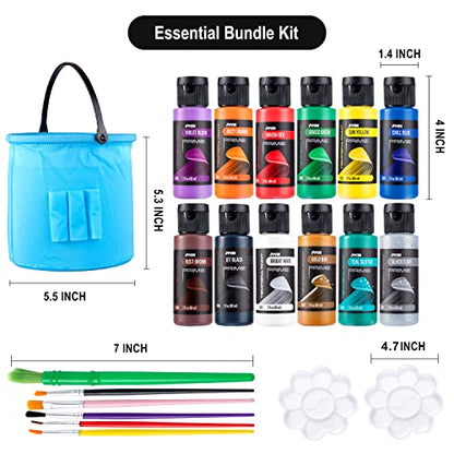 JOYIN 12PCS Washable Kids Tempera Paint Set (2 oz Each), Liquid Paint with 6 Brushes, 2 Palette & 1 Stretchable Washing Bucket , Non-Toxic Kids Paint - WoodArtSupply