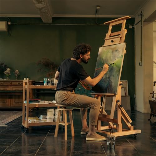 MEEDEN Deluxe Movable H-Frame Studio Easel,Painting Easel,Artist Easel,Heavy Duty Art Easel,Extra Large Easel for Adults,Solid Beech Wood Easel, MEEDEN