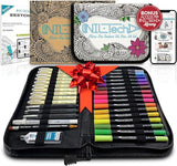 All-in-One Artist Drawing Pens Set -16 Dual Tip Brush Pens, 3 Calligraphy Pens, 10 Drawing Pens, Ruler, White Ink Pen, Mechanical Pencil, Sketch Pad NIL - TECH