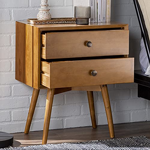 Walker Edison Ella Mid-Century Modern 2-Piece 2-Drawer Solid Wood Nightstand Set, 2 Pack, Caramel Walker Edison