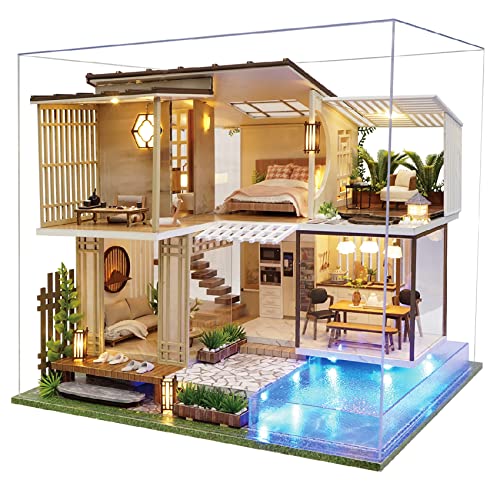 Spilay DIY Dollhouse Miniature Wooden Furniture Kit,Handmade Craft Mini Villa Model with Dust Proof Cover and Music Box,1:24 Scale Creative Doll