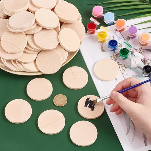 PH PandaHall 100PCS 2 Inch Natural Wood Slices, Unfinished Round Wooden Discs Round Wooden Tokens Wood Coins Wooden Circle Chips Small Blank Wooden PH PandaHall