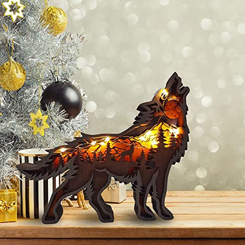 Linwnil Wolf 3D Forest Animal Wooden Wall Sculpture - Multi-Layer Art for Home Decor Linwnil