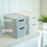 OLLIC Plastic Bins Large Storage with Lids | Korean Organizer Bin Basket Set for Organizing Baskets in Closet and Home (White, Large 4PK) OLLIC