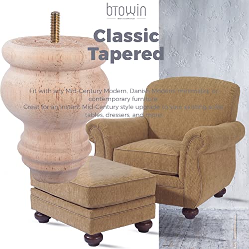 3 inch Mini Unfinished Wooden Bun Feet, Btowin 4Pcs Solid Wood Furniture Legs with Threaded 5/16'' Hanger Bolts & Mounting Plate & Screws for Sofa Btowin