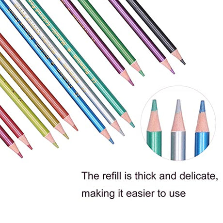 Zerodis 12Pcs Colored Pencil Set, Metallic Fluorescent Professional Coloring Pencil Art Colored Pencils Sketch Graffiti Painting Supplies for Adults Zerodis