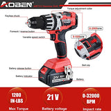 AOBEN 21V Cordless Hammer Drill, High Torque 1200 In-lbs, 1/2-Inch Power Hammer Drill Brushless, with 4.0Ah Li-ion Battery and Charger, Auxiliary AOBEN