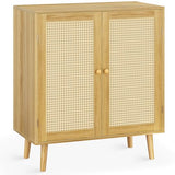 Huuger Buffet Cabinet with Storage, Storage Cabinet with PE Rattan Decor Doors, Accent Cabinet with Solid Wood Feet, Sideboard Cabinet for Hallway, Huuger