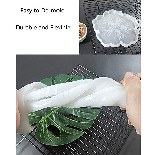 Resin Coaster Molds, Large Silicone Flower Shape Tray Coaster Resin Molds Kit for DIY Epoxy Resin Casting, Agate Coasters, Home Decor Making (6pcs) KAOAORESIN