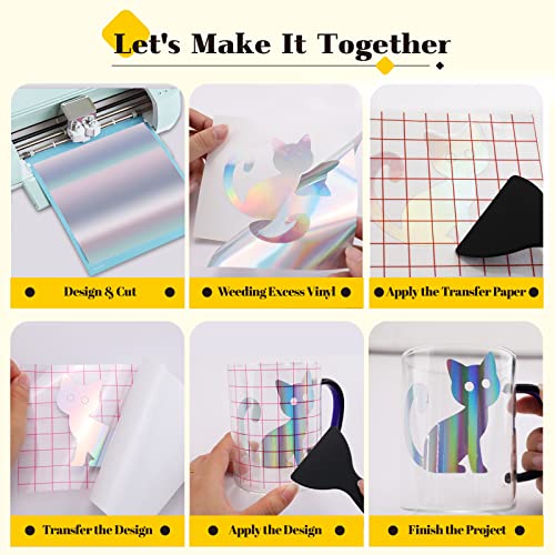 HTVRONT Permanent Vinyl for Cricut Machine-57 Pack 12" x 12" Permanent Vinyl Bundle, 52 Adhesive Vinyl Sheets & 5 Transfer Tape for Vinyl Permanent HTVRONT
