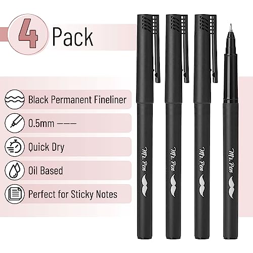 Mr. Pen- Black Fineliner Pens, 4 Pack, 0.5mm Fine Point Pens,Marker Pen for Transparent Sticky Notes, Fine Tip Markers, Fine Line Markers, Drawing - WoodArtSupply