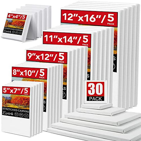 30 Pack Canvases for Painting with 4x4, 5x7, 8x10, 9x12, 11x14, 12x16, Painting Canvas for Oil & Acrylic Paint ESRICH