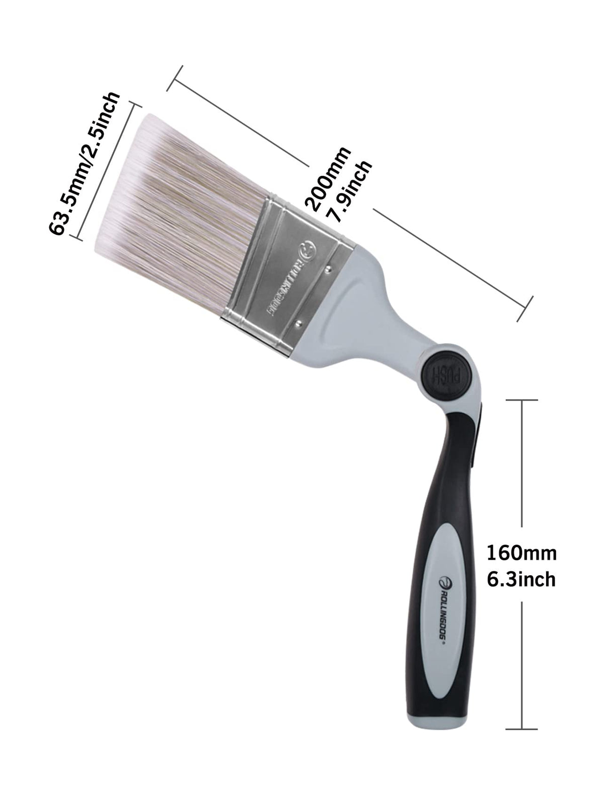 ROLLINGDOG 2.5Inch Paint Edger Brush - Extension Pole Angled Paint Brush for High Walls Ceiling,Stairwell Wall,Triming and Cutting in Painting ROLLINGDOG