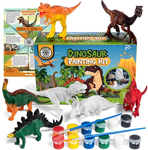 COASTLINE CRAFT Dinosaur Painting Kit for Kids w/Dino Trivia- Dinosaur Crafts for Kids Ages 3-5 + w/ 2T-Rex, Velociraptor, Stegosaurus & More COASTLINE CRAFT