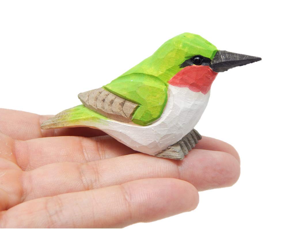 Selsela Hummingbird - Wooden Figurine Ruby-Throated Gift Decoration Handmade Bird Art Carved Small Animal Garden Statue Selsela