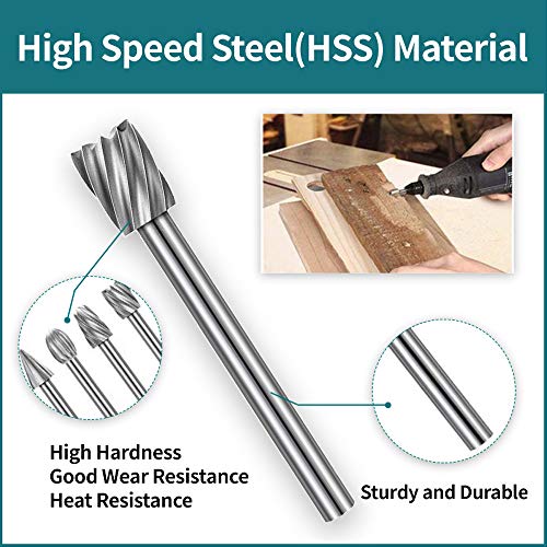 20PCS HSS Rotary Burr Set, Carving Bits and Engraving Router Bit Set for Rotary Tool Accessories with 1/8"(3mm) Shank for Woodworking, Engraving, YURINWOO
