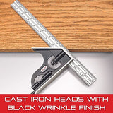 Starrett Combination Set with Square, Center and Reversible Protractor Head and Blade - 12" Blade Length, Cast Iron Heads, Hardened Steel, 4R Starrett