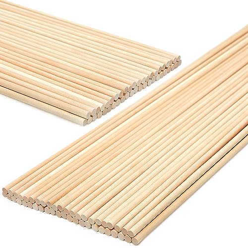 Leinuosen 50 Pcs Wooden Dowels 36 Inch Long Wooden Dowel Rods Unfinished Wooden Dowel for Crafts Dowel Rods Wood Sticks Unpainted Dowel Rods for