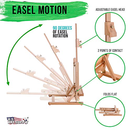 U.S. Art Supply Small Tabletop Wooden H-Frame Studio Easel - Artists Adjustable Beechwood Painting and Display Easel, Holds Up To 16" Canvas - US Art Supply