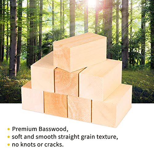 8 Pack Basswood Carving Blocks 4 X 2 X 2 Inch, Large Whittling Wood Carving Blocks Cubes Kit for Kids Adults Beginners or Expert, Fowecelt