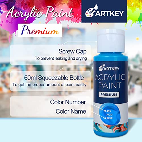 Artkey Acrylic Paint Set - 24 colors 2oz/59ml Acrylic Paints Professional Artists Painting Kit for Canvases Fabric Rock Leather Easter Egg Wood