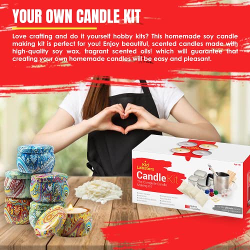 kid labsters - DIY Candle Making Kit for Adults & Kids - Beginner Soy Candle Making kit Includes Soy Wax, Scents, Wicks, Dyes, Tins, Melting Pot to kid labsters