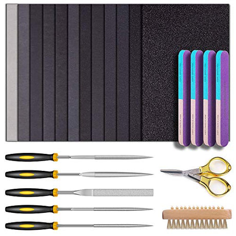 Resin Sanding and Polishing Kit,23 Pieces YASPIT Resin Casting Tools Set, Include Sand Papers,Resin File,Polishing Blocks,Scissors,Wooden Brush for YASPIT