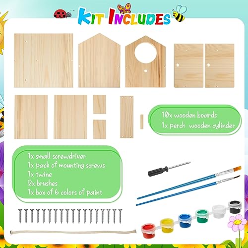 Liliful 4 Pack Birdhouse Kit DIY Wooden Bird House with Paint and Paintbrushes Arts and Crafts Painting Kits for Boys Girls Adults Build Paint Fun Liliful
