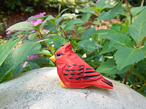 Selsela Cardinal Wood Red Bird Figurine Miniature Garden Statue Carving Home Decor Sculpture Small Animal Selsela