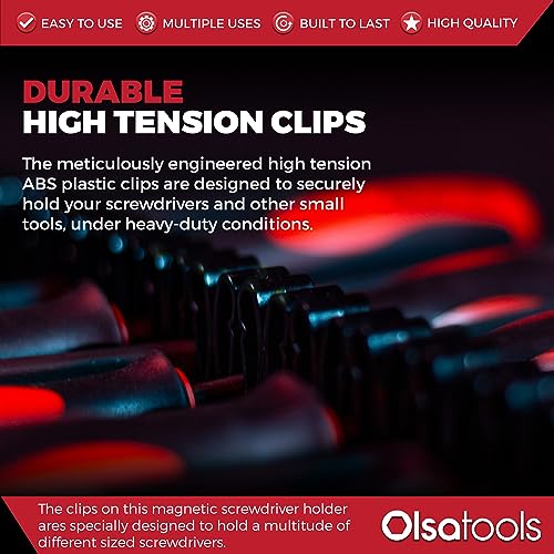 Olsa Tools Magnetic Screwdriver Rail Organizer| Professional Quality Magnetic Tool Holder | Fits up to 16 Screwdrivers | Blue Olsa Tools