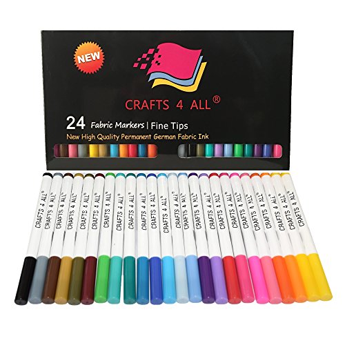 Fabric Pens for Clothes - Pack of 24 No Fade Markers - Machine Washable Shoe Markers for Fabric Decorating - Erase Stains Easily Crafts 4 All