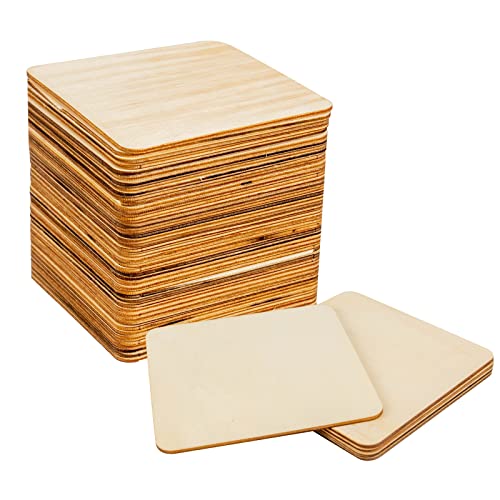 50PCS Unfinished Blank Wood Pieces, 4 Inch Square Shape Natural Wooden Cutouts Ornaments for DIY Crafts Projects and Christmas Party Wedding - WoodArtSupply