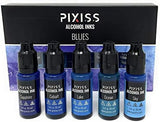 Pixiss Blue Alcohol Ink Set - 5 Shades of Highly Saturated Alcohol Ink for Epoxy Resin Supplies, Yupo Paper, Tumblers, Coasters - Resin Colorant for Pixiss