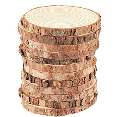 KOHAND 12 PCs 6-7 Inch Wood Slices for Crafts, Unfinished Wood Rounds with Bark, Round Wooden Discs Circles for Christmas Ornaments Wedding Rustic