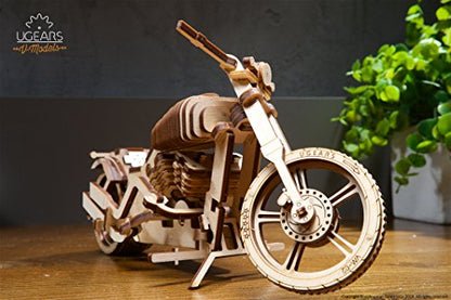 UGEARS Bike DIY Kit – Wooden Mechanical Motorcycle Project – Bike VM-02 Rubber Band Engine – for Vehicle Passionate and Bikers – Plywood Model with - WoodArtSupply